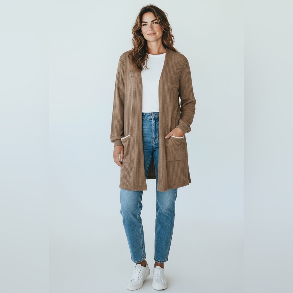 Perch by Blu Pepper Cozy Life Light Tan Lounge Cardigan, Size M